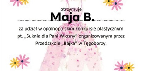Nagroda w konkursie plastycznym - Maja B. z Motylków - gratulujemy!